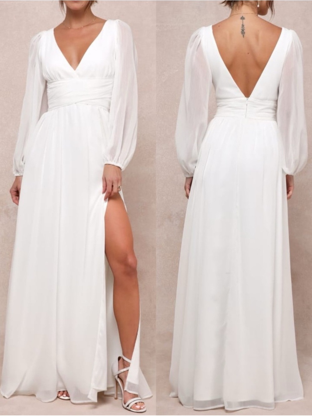 Lulus Enchant My Love White V-Neck Long Sleeve Maxi Dress